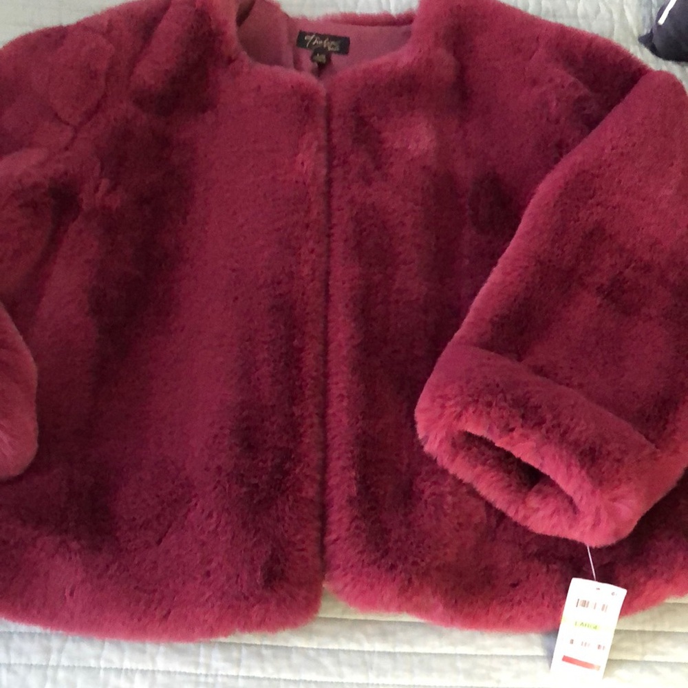 Thalia Sodi Pink Teddy Jacket Plush Faux Fur